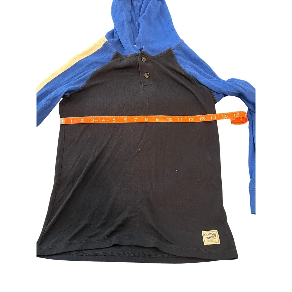 OshKosh Bgosh Boys Blue Navy Hooded Henley Raglan Long Sleeve Shirt Size 8